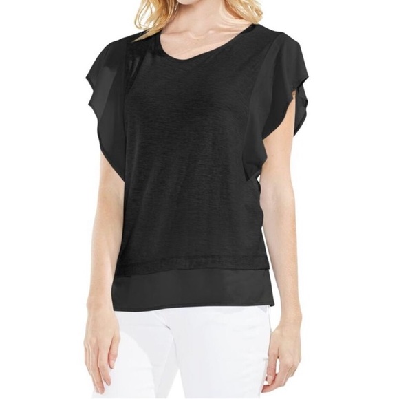 Vince Camuto Tops - EUC Vince Camuto Women's Short Flutter-Sleeve Ruffled Black Blouse - XL